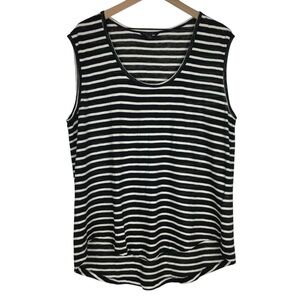BANANA REPUBLIC Linen Cotton Muscle T Shirt Top Sleeveless Stripe Natural XL